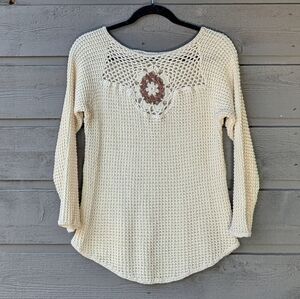 Handmade Ivory Cream Crochet Sweater Size Small Granny Square Flower